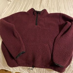 Burgundy PINK Sherpa Crewneck Sweater